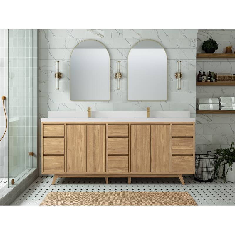 Willow Collections 84 in. W x 22 in. D Madison Teak Double Sink Bathroom Vanity with Countertop