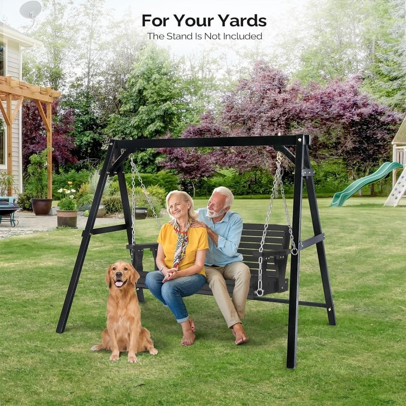 4ft Upgraded Outdoor Acacia Porch Swing, Heavy Duty 880 LBS Wooden Hanging Chair with Adjustable Chains for Yard - N/A