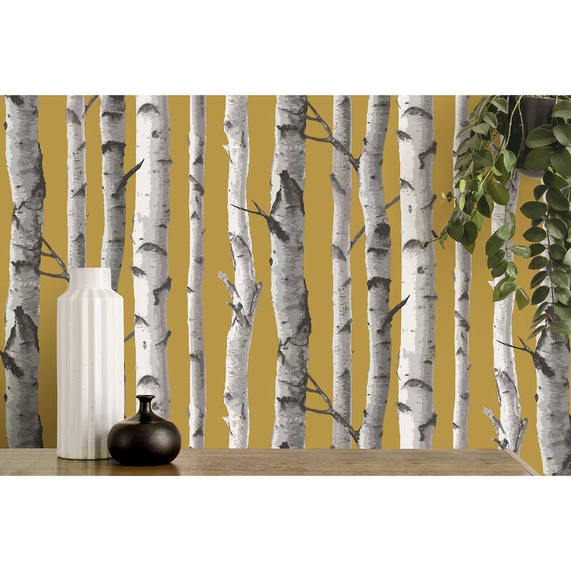 Fine Decor Chester Mustard Birch Trees Wallpaper
