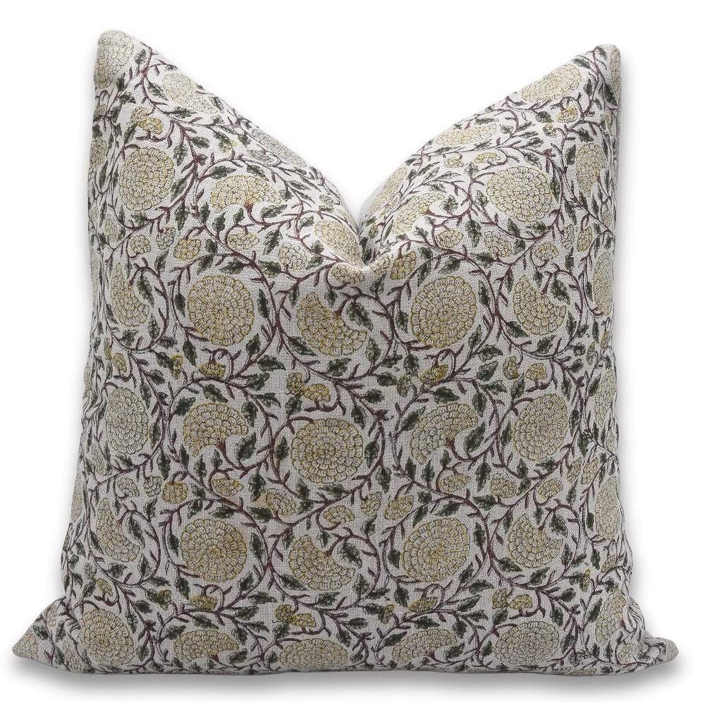 Linen Square Block print pillow Cover - Karwa Chauth