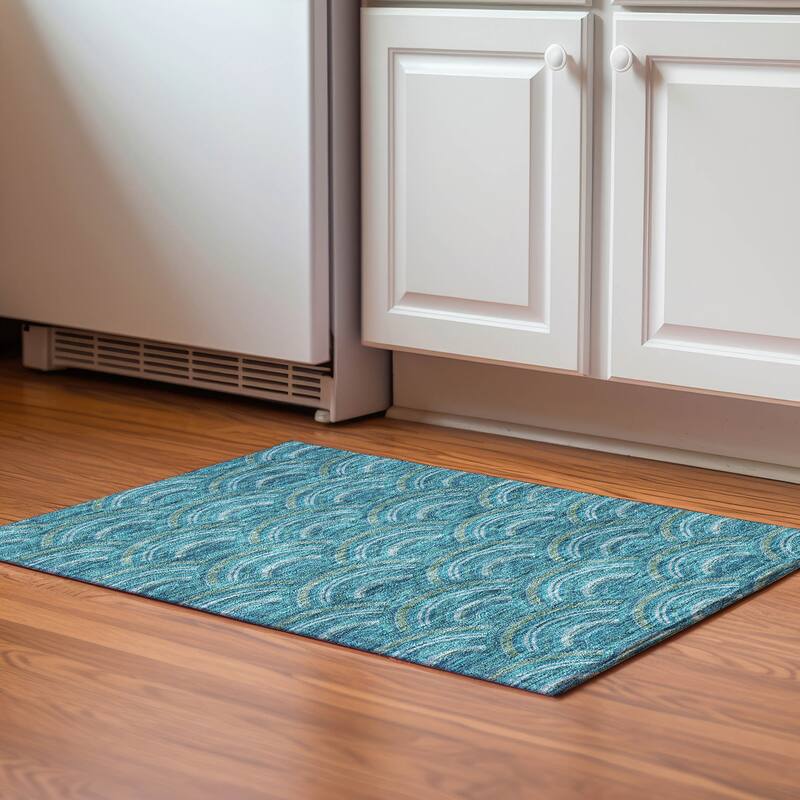 Premium Washable Super Soft Transitional Stacks Mayfield Rug - Teal - 1'8" x 2'6"