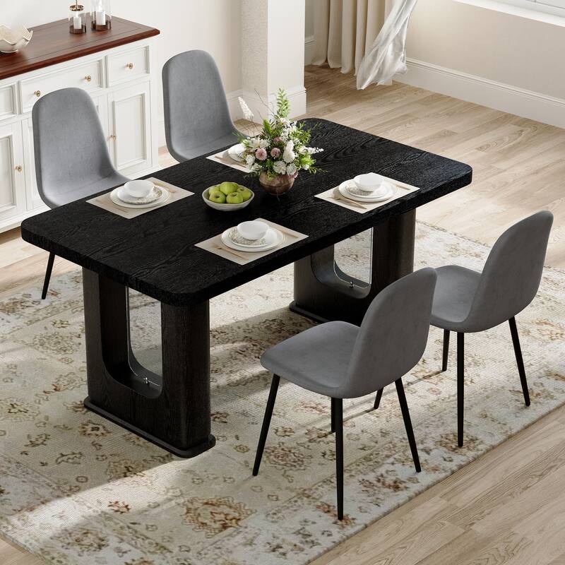 5-Piece Modern Dining Set, 64.5x35.4 Inch Textured Table & 4 High-Resilience Fabric Chairs with Metal Legs