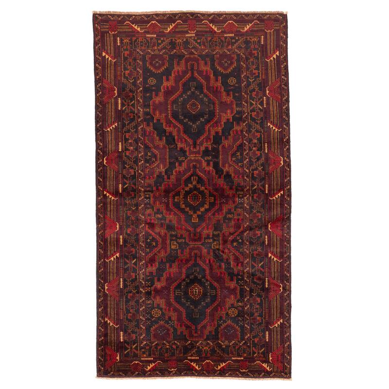 ECARPETGALLERY Hand-knotted Teimani Black, Dark Red Wool Rug - 3'7 x 6'8