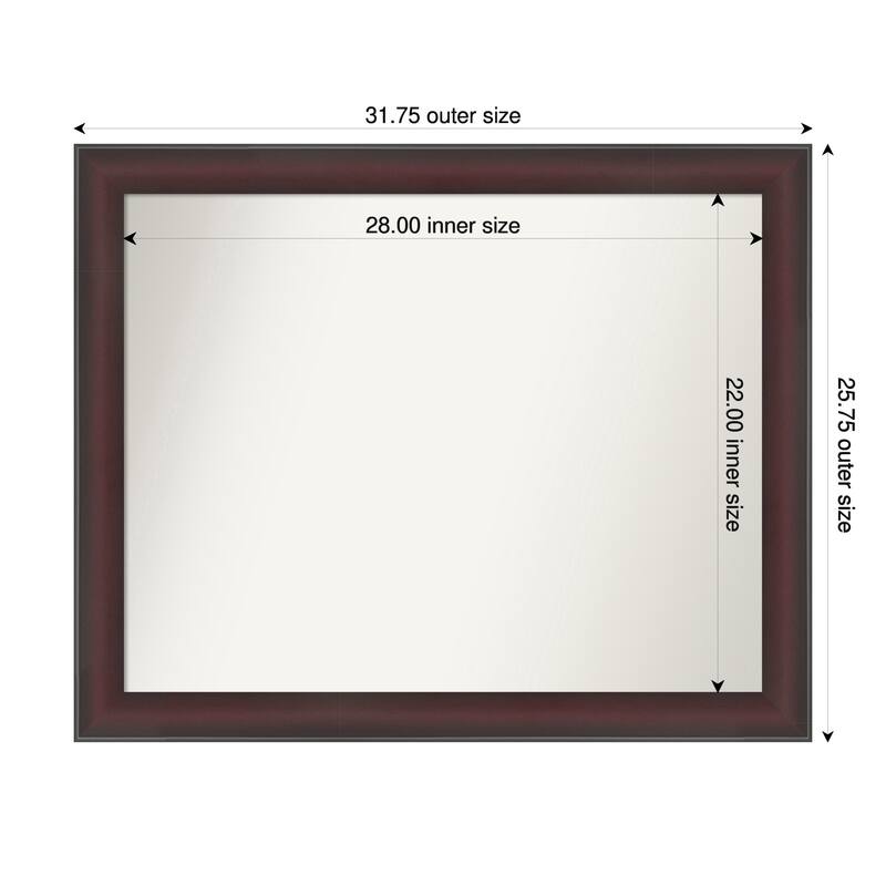 Grand Narrow Non-Beveled Framed Bathroom Vanity Wall Mirror - 32 x 26 in - Grand Cherry Narrow