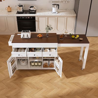 Kitchen Island Cart with Extendable Table, Wheels, Drop Leaf & Storage
