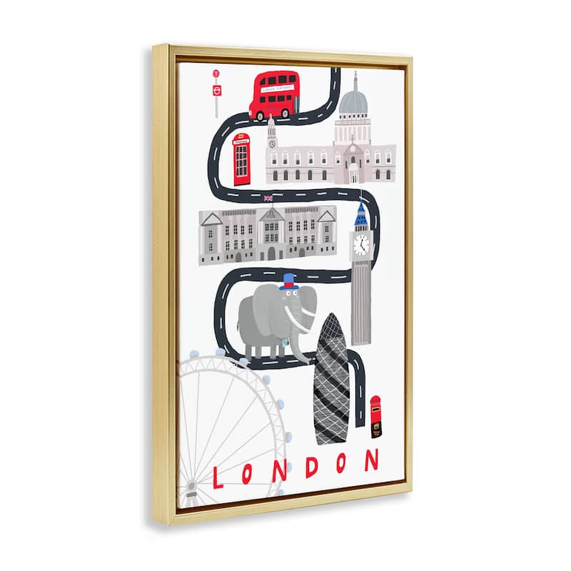 Stupell London Whimsical Travel City Framed Floater Canvas Wall Art Design By Carla Daly