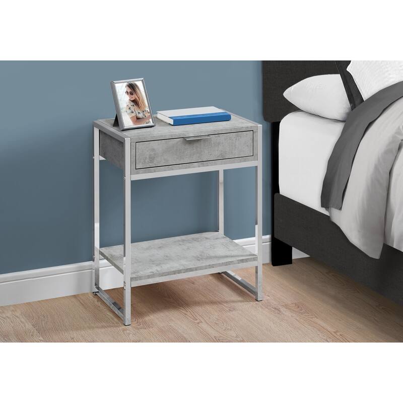 Modern 24" Bedside Table with Drawer and Shelf Rectangular Wood Top and Metal Frame Accent Table - 19.5”L x 12.75”W x 23.75”H