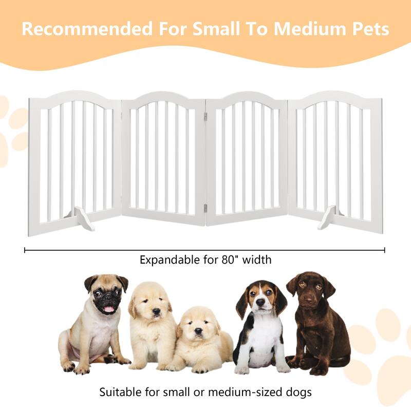 27.6"Height White Wooden 4-Panel Pet Gate Freestanding Foldable Playpen for Dogs Cats - 80”L x 0.70”W x 27.56”H