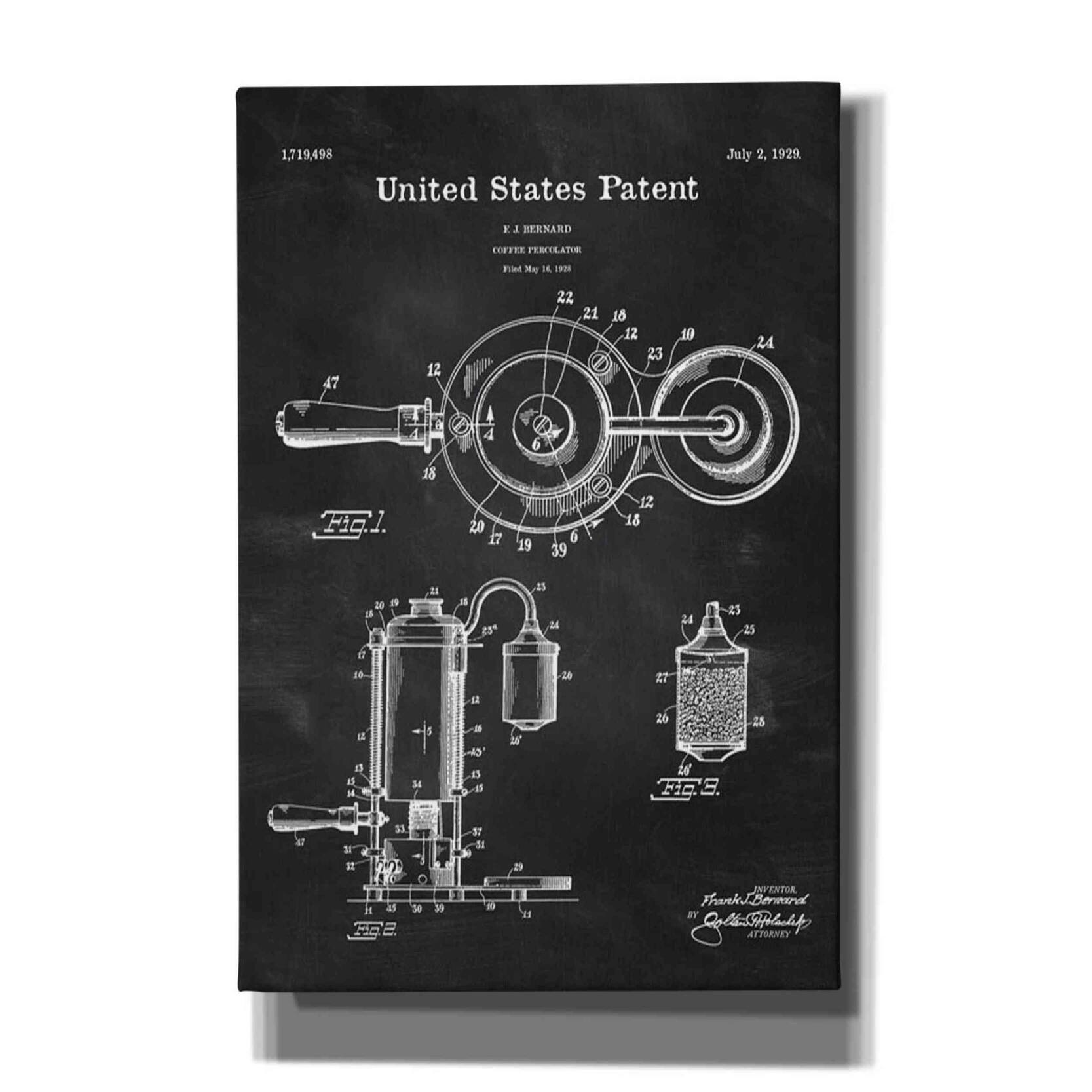 Epic Graffiti 'Coffee Percolator Blueprint Patent Chalkboard' Canvas
