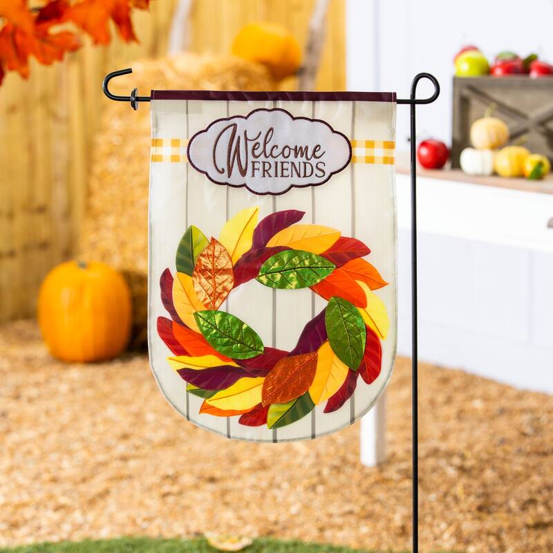 12.5 in. x 18 in. Magnolia Wreath Garden Applique Flag