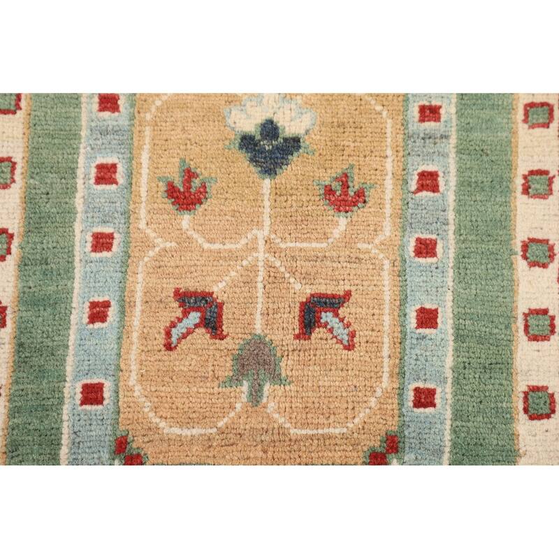 Green Traditional Kazak Oriental Area Rug Handmade Wool Carpet - 3'11" x 6'0"