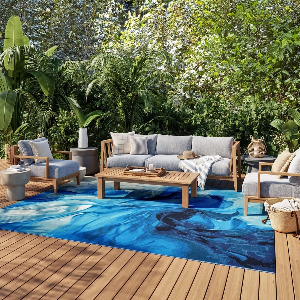 Nourison Color Splash Indoor/Outdoor Blue Abstract Area Rug