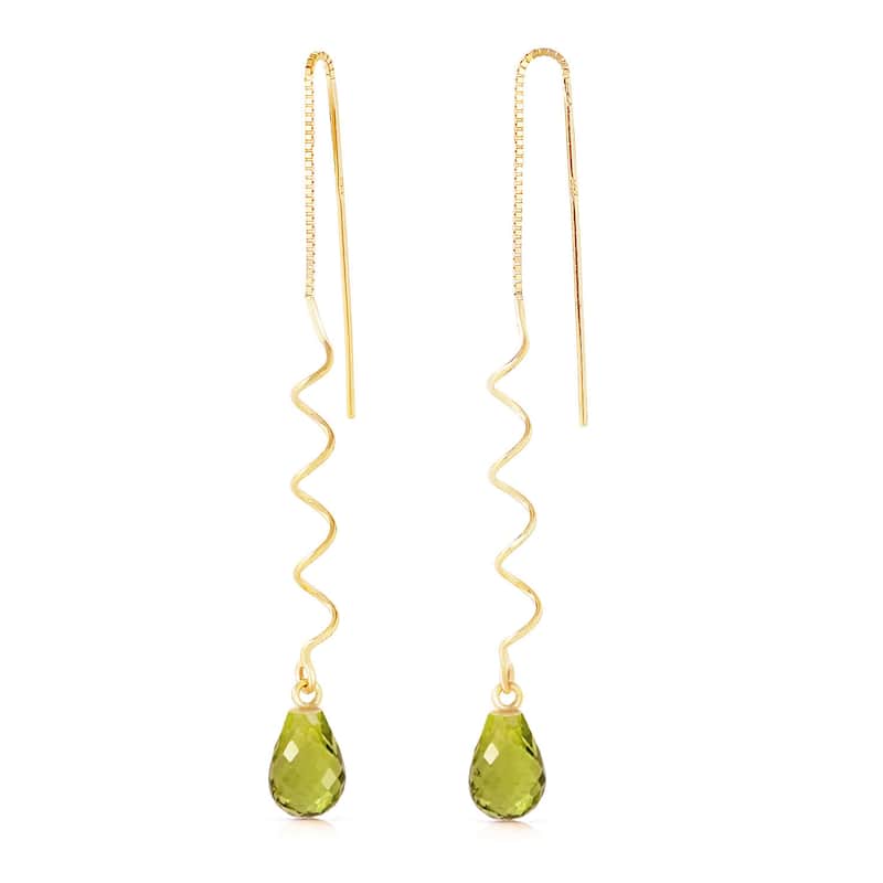 14K Solid Gold Threaded Dangles Gemstone Earrings Natural Peridot - Yellow