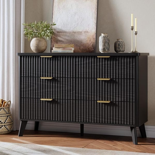 Fluted 6 Drawer Dresser, 47.2 in Wide Modern Wooden Chest of Drawers, TV Stand Storage for Living Room, Kids Room, Black - On Sale - Bed Bath & Beyond