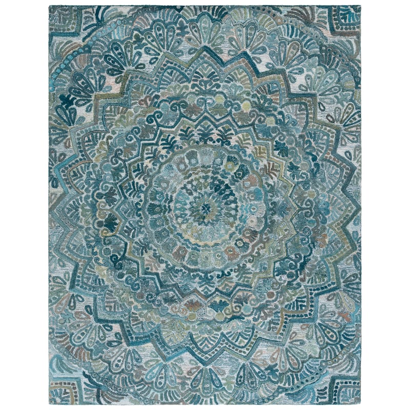 SAFAVIEH Handmade Marquee Genta Modern Medallion Wool Rug - 8' x 10' - Aqua/Green - Rectangle