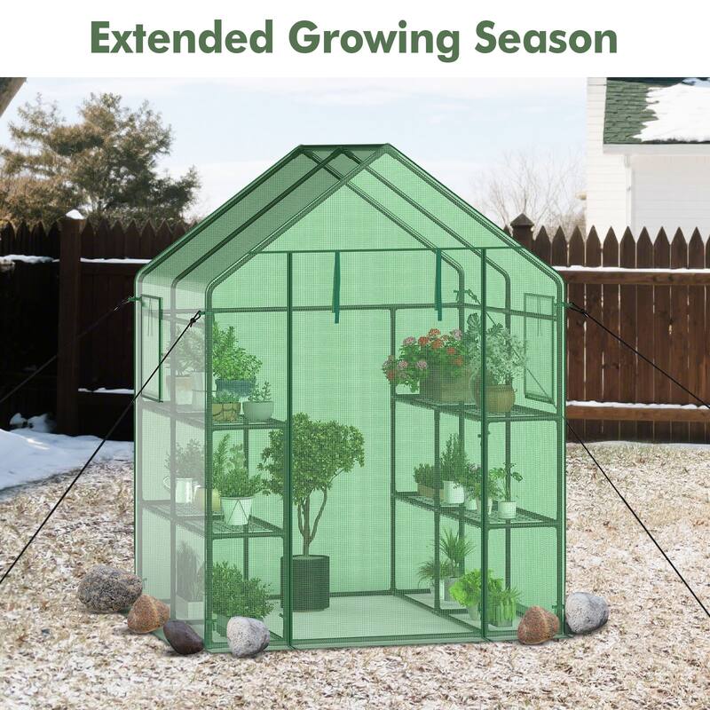 Costway Portable Mini Walk In Outdoor 2 Tier 8 Shelves Greenhouse