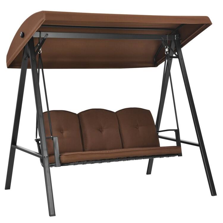 Outdoor 3-Seat Porch Swing with Adjust Canopy and Cushions - 114" x 53" x 74" (L x W x H)