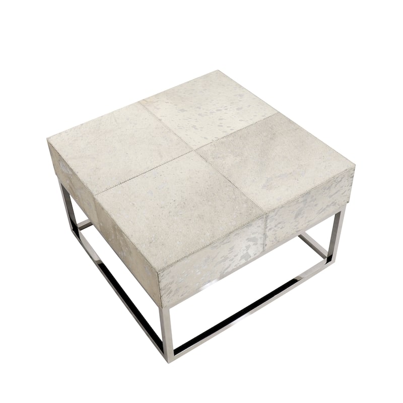 Pasargad Home Safari Steel & Cowhide Coffeetable, Silver - W24"XD24"XH15"