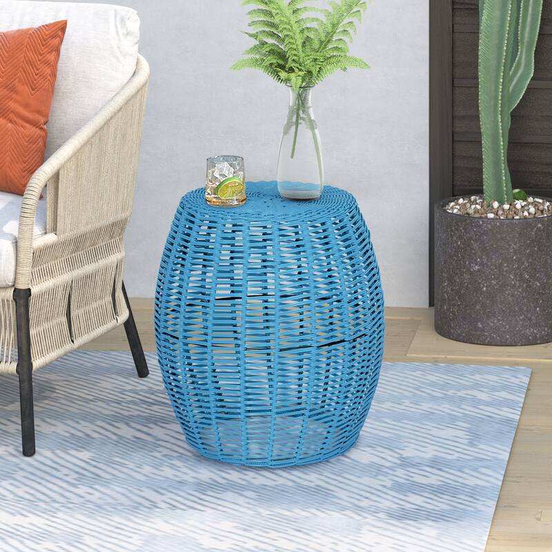 16in Wicker Side Table - Blue