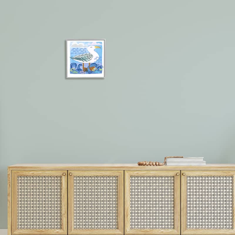 Stupell Whimsical Seagull Bird Layered Ocean Waves Painting Framed Wall Art, Design by unknown