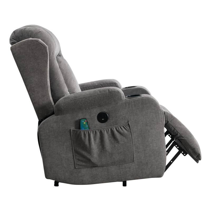 Power Lift Recliner Chair with Heat & Massage, Heavy Duty Electric Recliner with 2 Cup Holders, Side Pockets & USB Charge Port