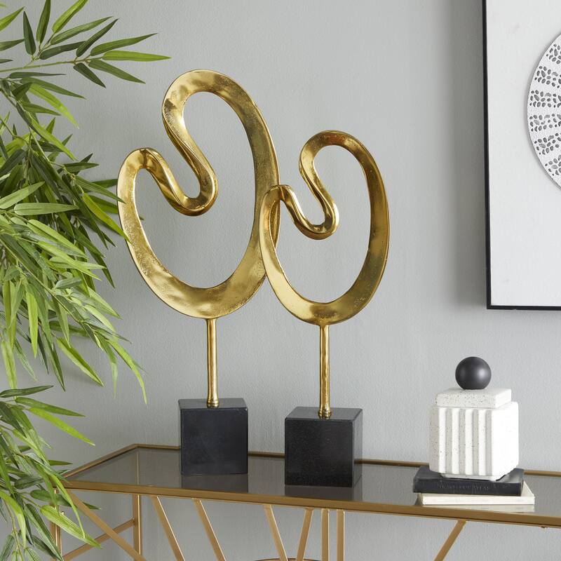 Marble Abstract Sculpture with Black Base - Set of 2 Gold - CosmoLiving by Cosmopolitan