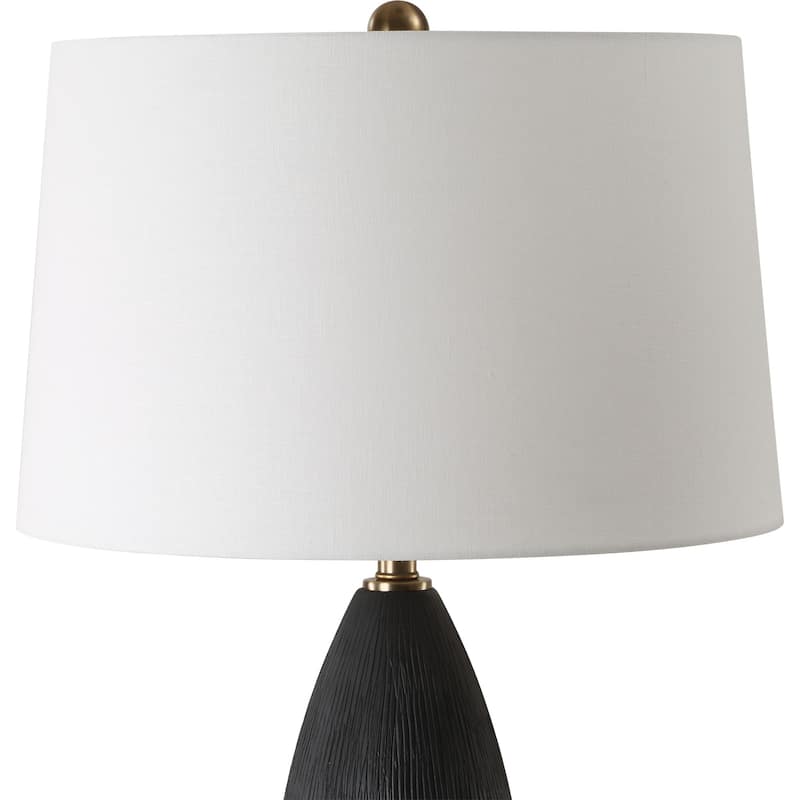 Ceramic Solid Table Lamp with White Tapered Shade - 35" - Black