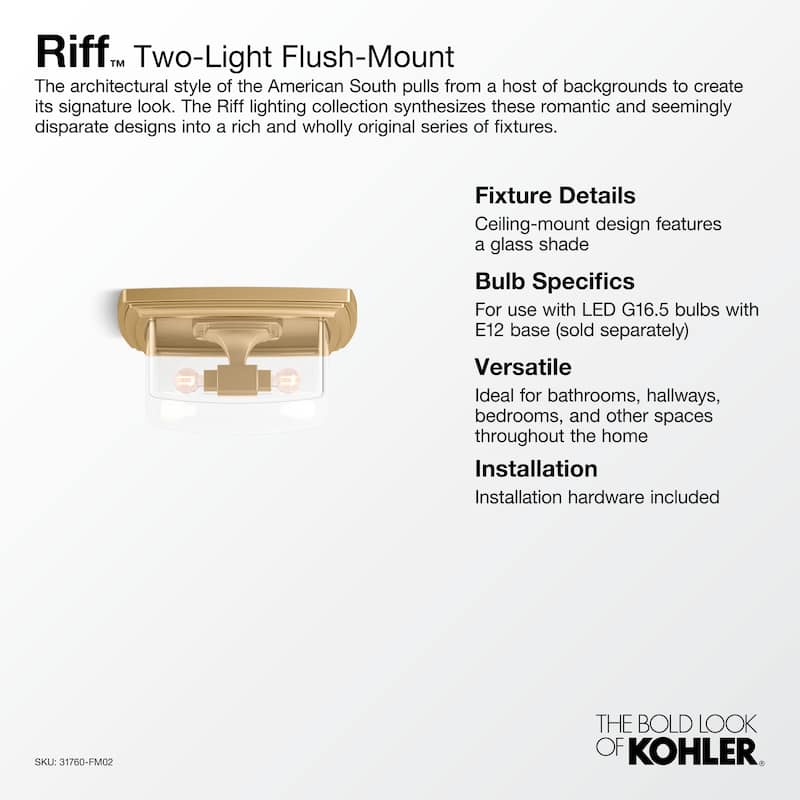 Kohler Lighting 31760-FM02 Riff 2 Light 14" Wide Flush Mount Bowl