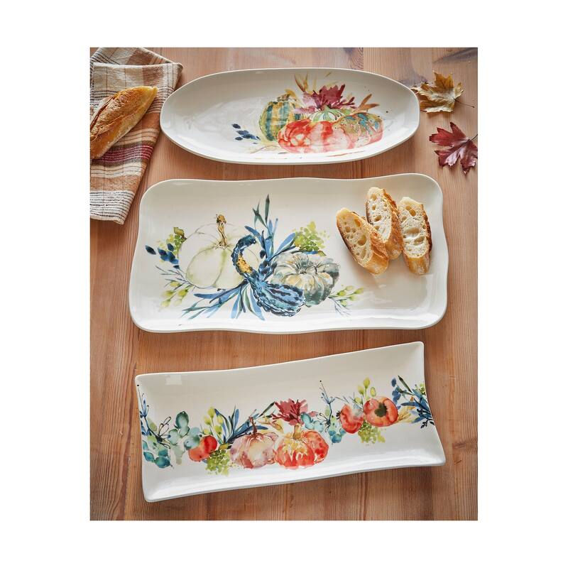 Autumn White Pumpkin Botanical Reactive Glaze Ceramic Serving Platter