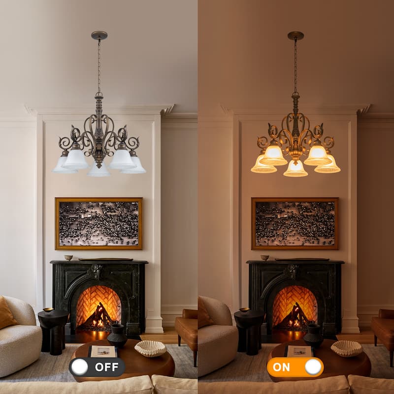 5-Light Oil Rubbed Bronze Chandelier Glass Bell Shades Traditional - Dia.26.81-in