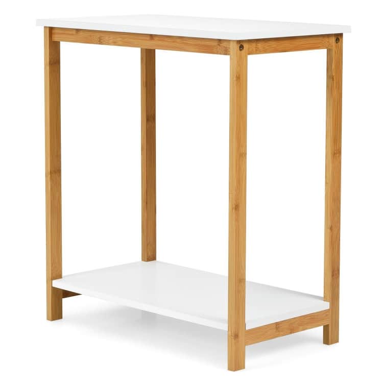23 Inch Height 2-tier End Table with Bamboo Frame and Bottom Shelf-White - 21" x 12" x 23" (L x W x H)