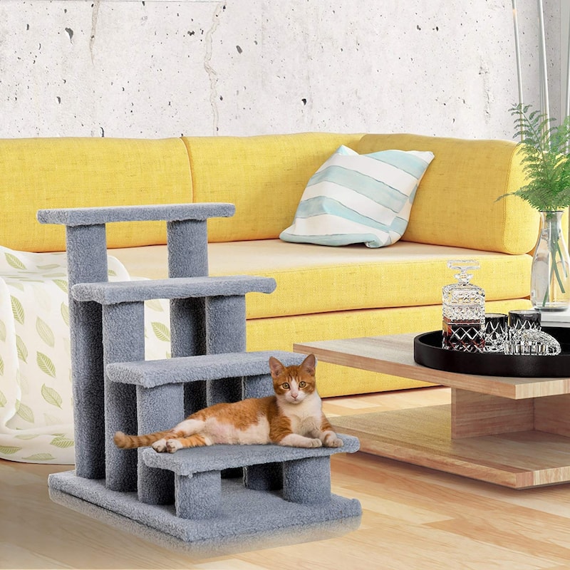 PawHut 25" 4-Step Multi-Level Carpeted Cat Scratching Post Pet Stairs - Grey