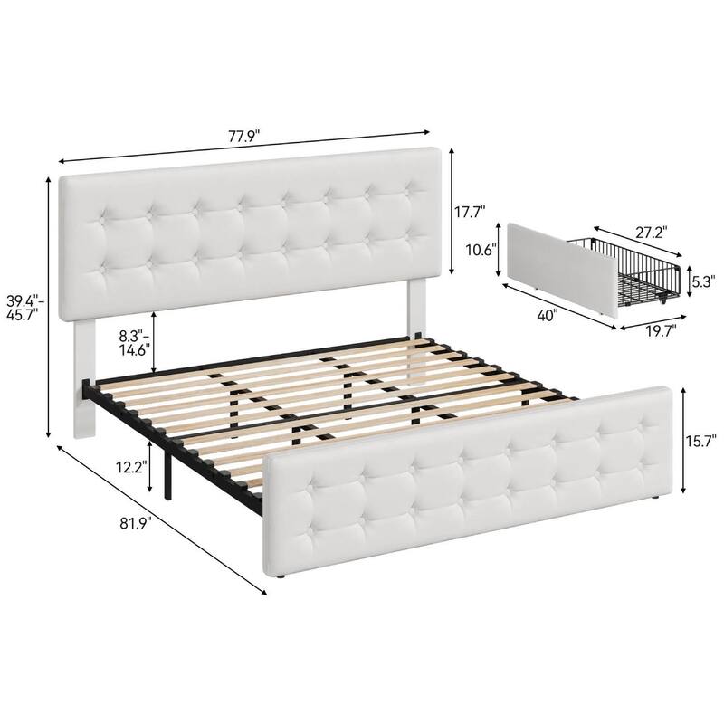 Bed Frame with 4 Storage Drawers and Headboard