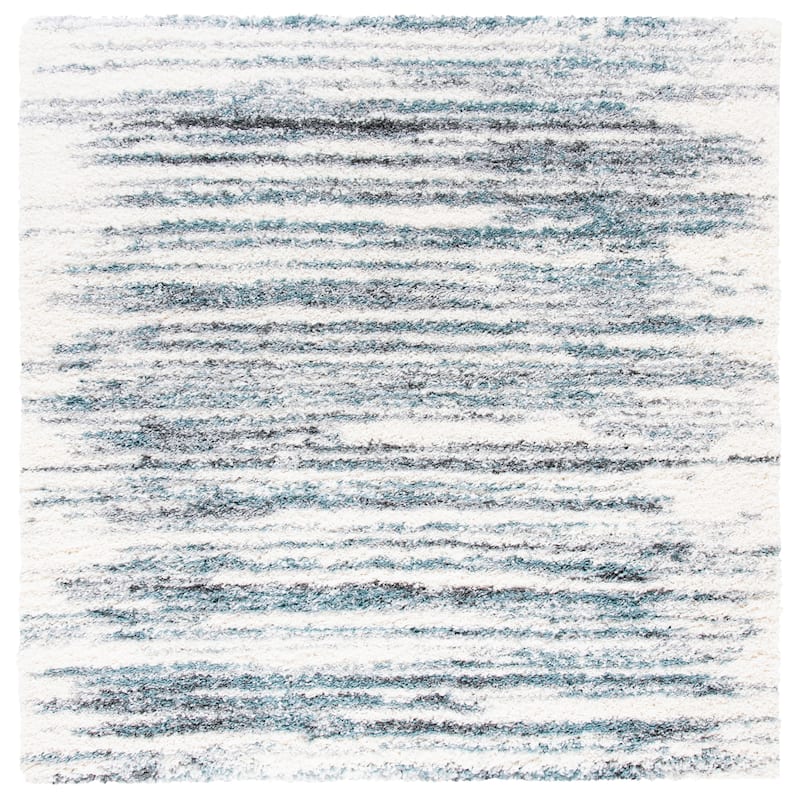 SAFAVIEH Fontana Shag Fatema Modern Abstract 2-inch Thick Rug - 6'7" Square - Ivory/Teal