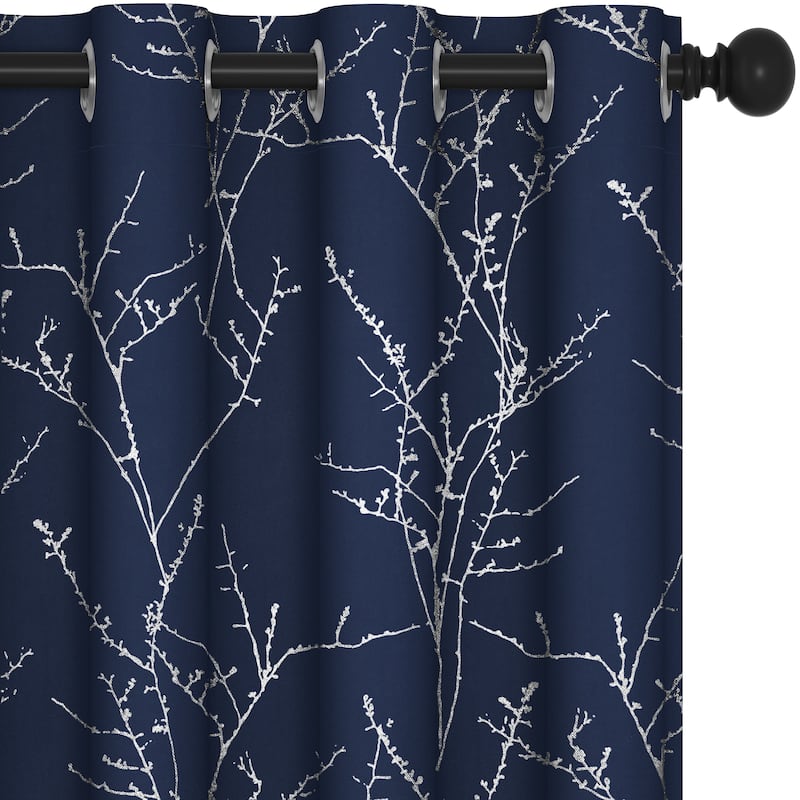 Deconovo Blackout Silver Tree Twigs Curtains(2 Panel)