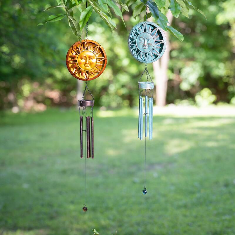 42 in. Metal Embossed Sun Wind Chime, Set of 2