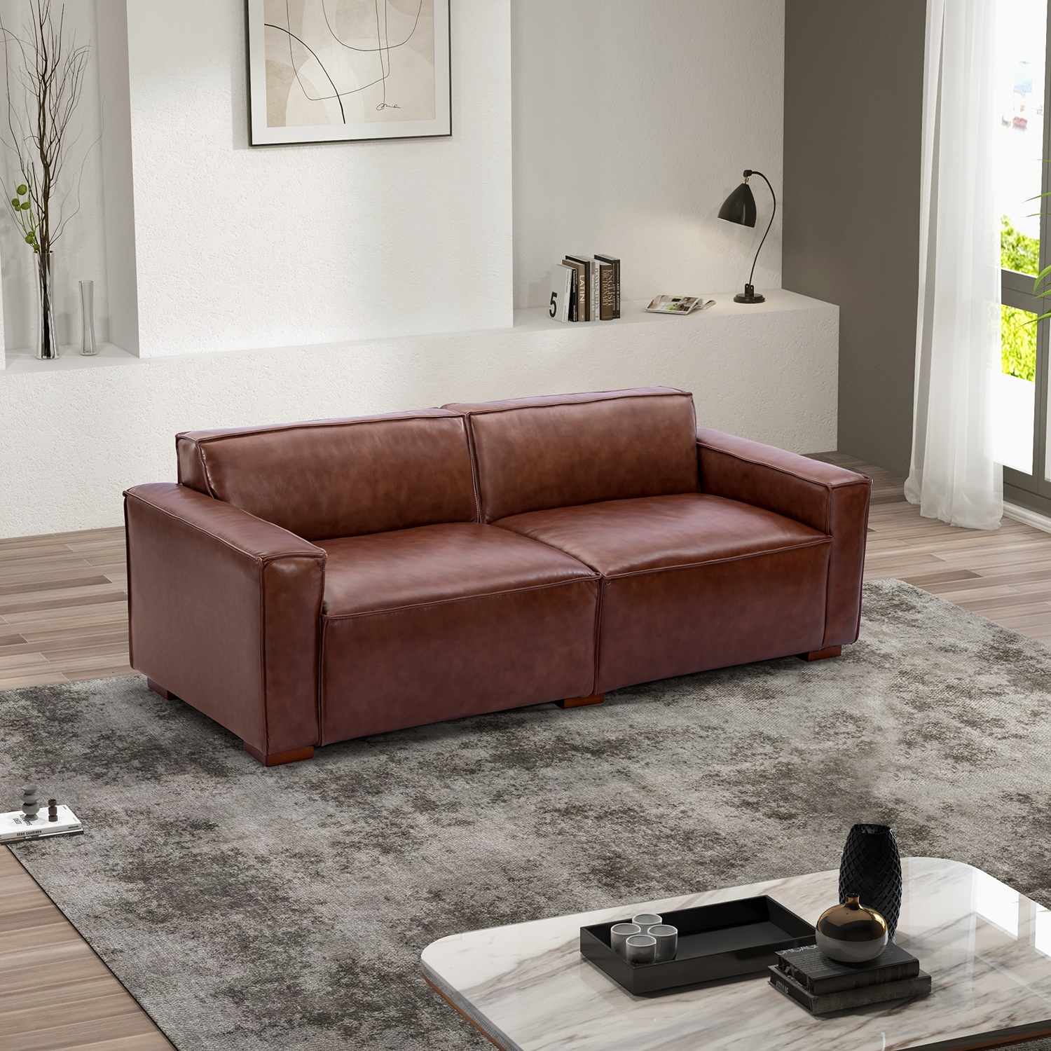 Tan leather store modular lounge