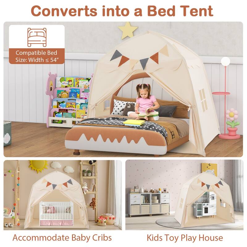 Gymax Kids Play Tent w/Flags and Globe String Lights for 3-12 Years - See Details