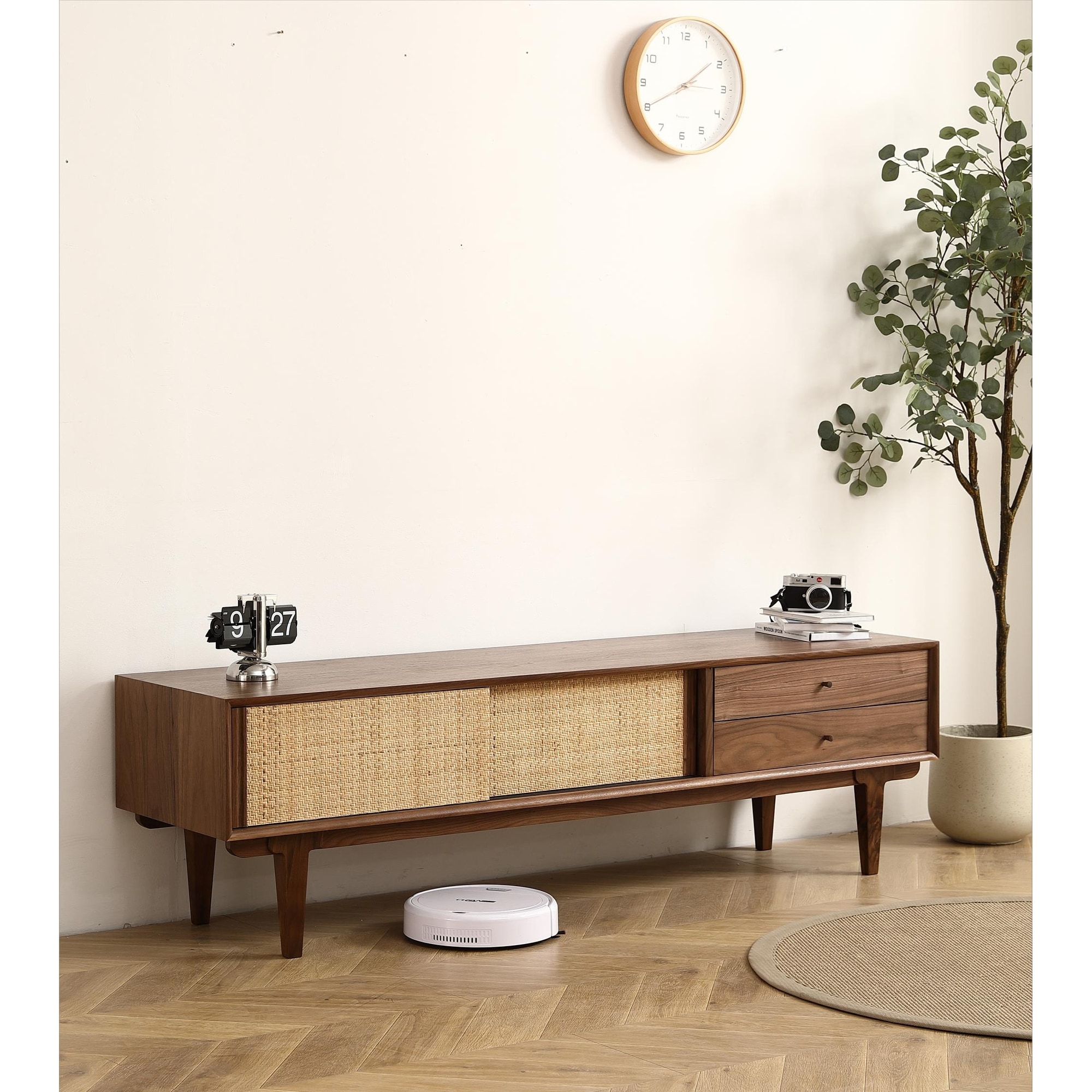 Walnut Rattan TV Stand Perfect for Living Rooms Bedrooms and Offices.Sideboard Buffet Cabinet 68.90inch