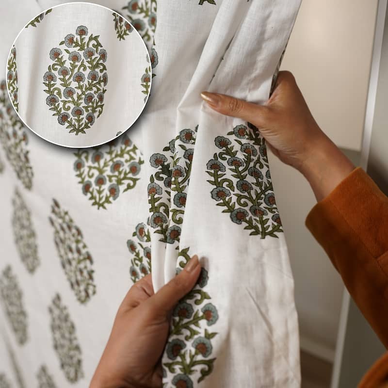 Fabdivine Handmade Block Print Floral Curtain Perfect for Room or Window Décor