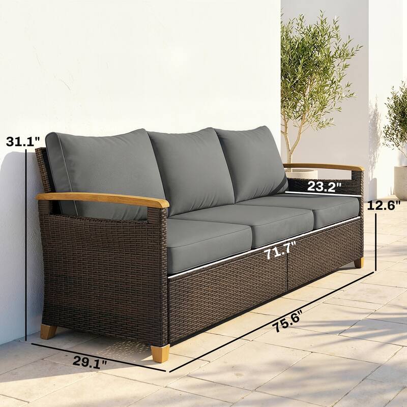 Outsunny 3 Seater Outdoor Couch Sofa, PE Wicker Patio Couch with Wide Deep Seating, 4" Foam Cushions