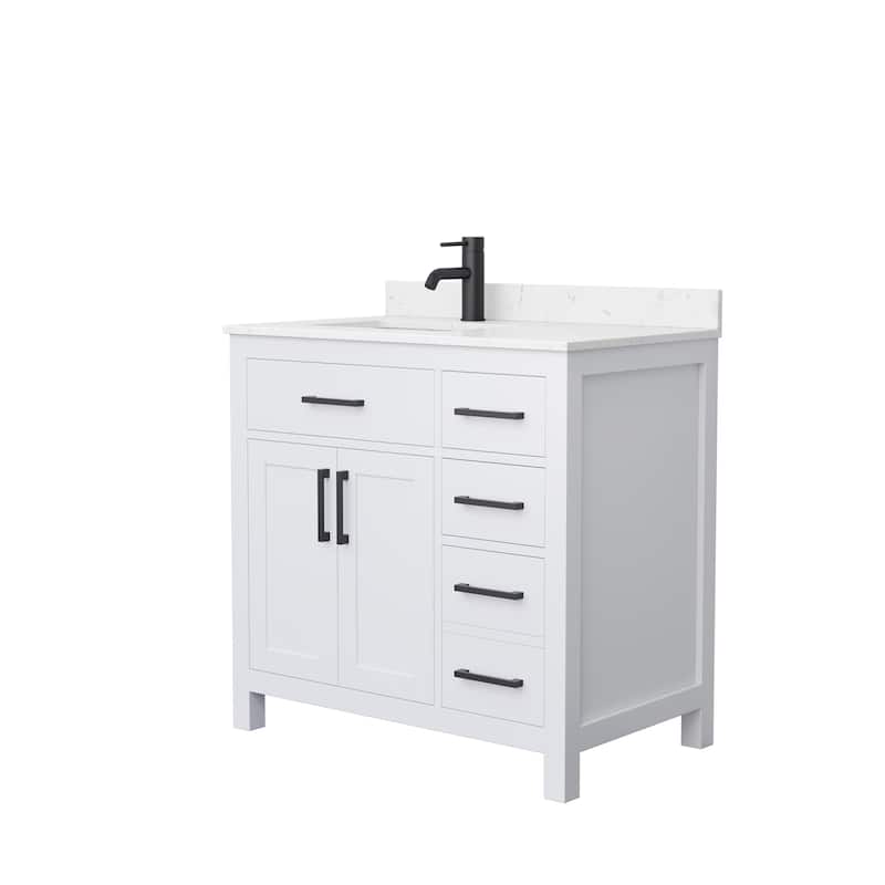 Beckett 36 Inch Single Vanity, Cultured Marble Top - White, Black Trim, Carrara Cultured Marble Top