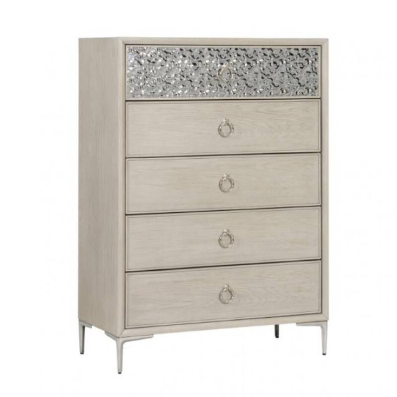 Kaira Tall Dresser Chest, 5 Drawers, Metal Accents, Natural Oak Brown