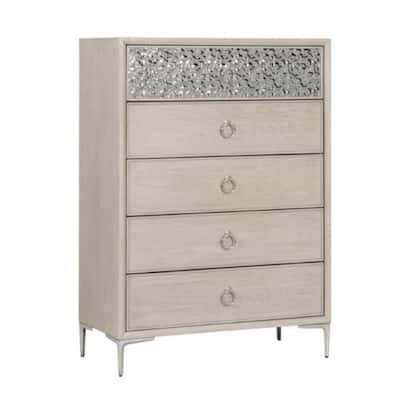 Kaira Tall Dresser Chest, 5 Drawers, Metal Accents, Natural Oak Brown