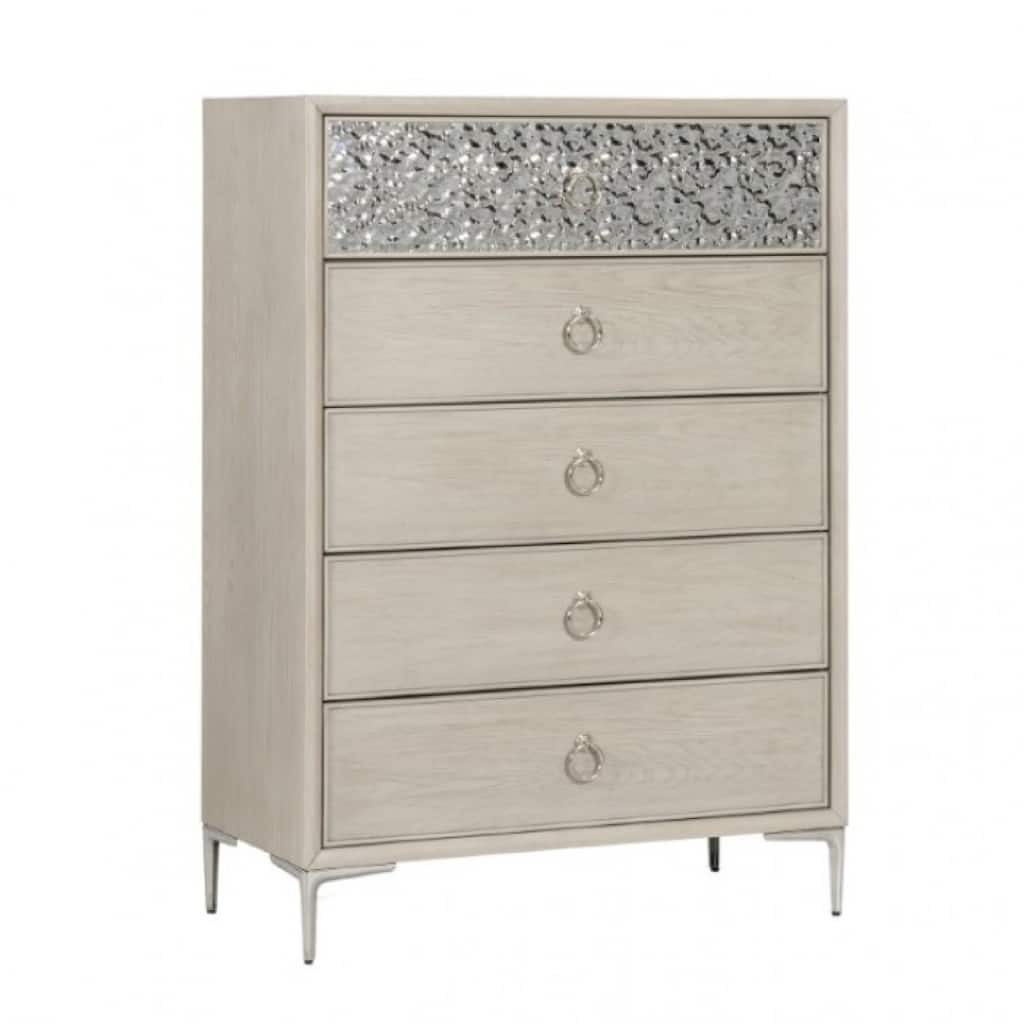 Kaira Tall Dresser Chest, 5 Drawers, Metal Accents, Natural Oak Brown