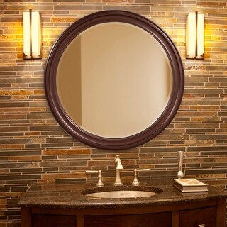 Allan Andrews Round Brown Wood Framed Wall & Accent Mirror - 36"D