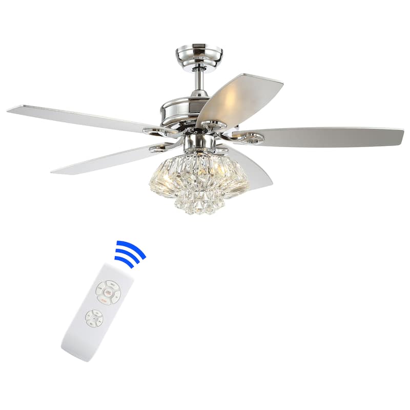 Moravia 48" 3-Light Glam Crystal Drum LED Ceiling Fan With Remote, Chrome by JONATHAN Y