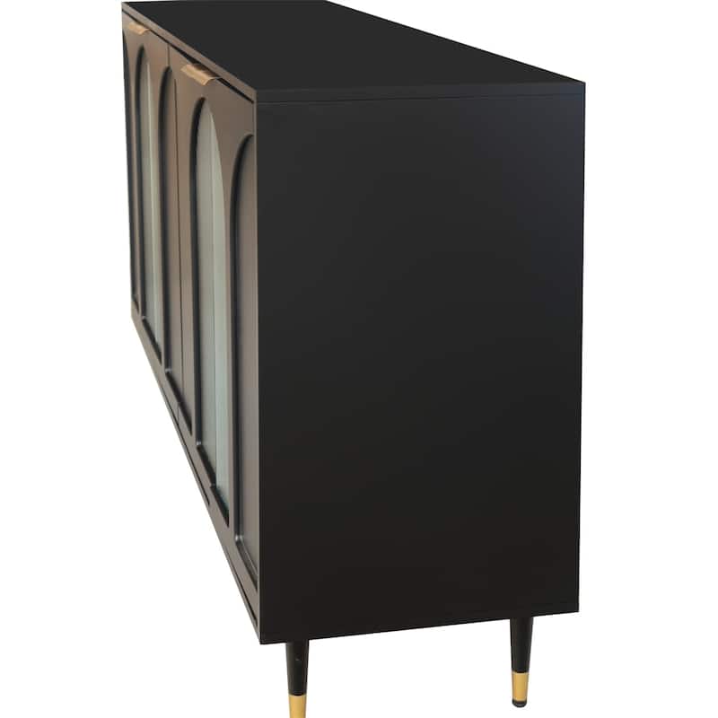 Accent Cabinet Black Lacquered Wooden Cabinet w/ 4 Glass Doors Buffet