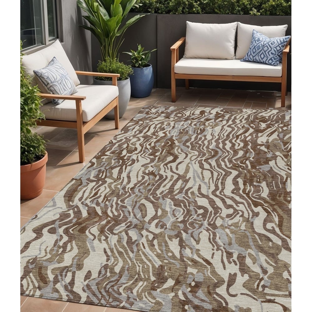 HomeRoots Abstract Transitional Rectangle Outdoor Rug