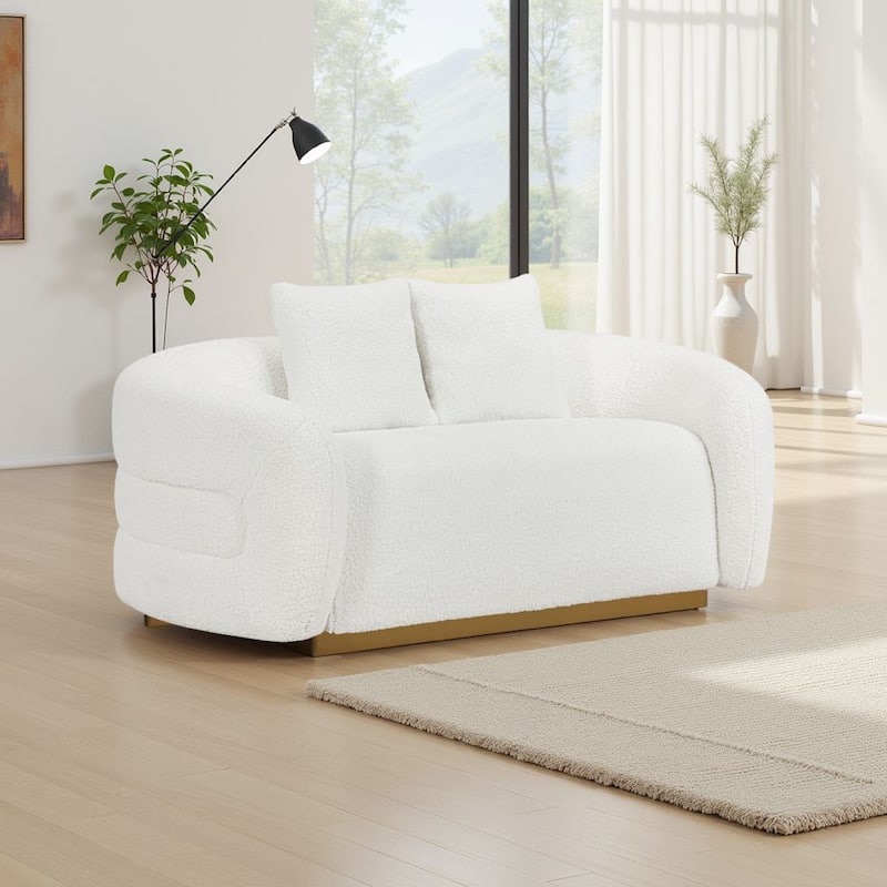 Novy Loveseat with 2 Accent Pillows, White Sherpa, Gold, 71 Inch